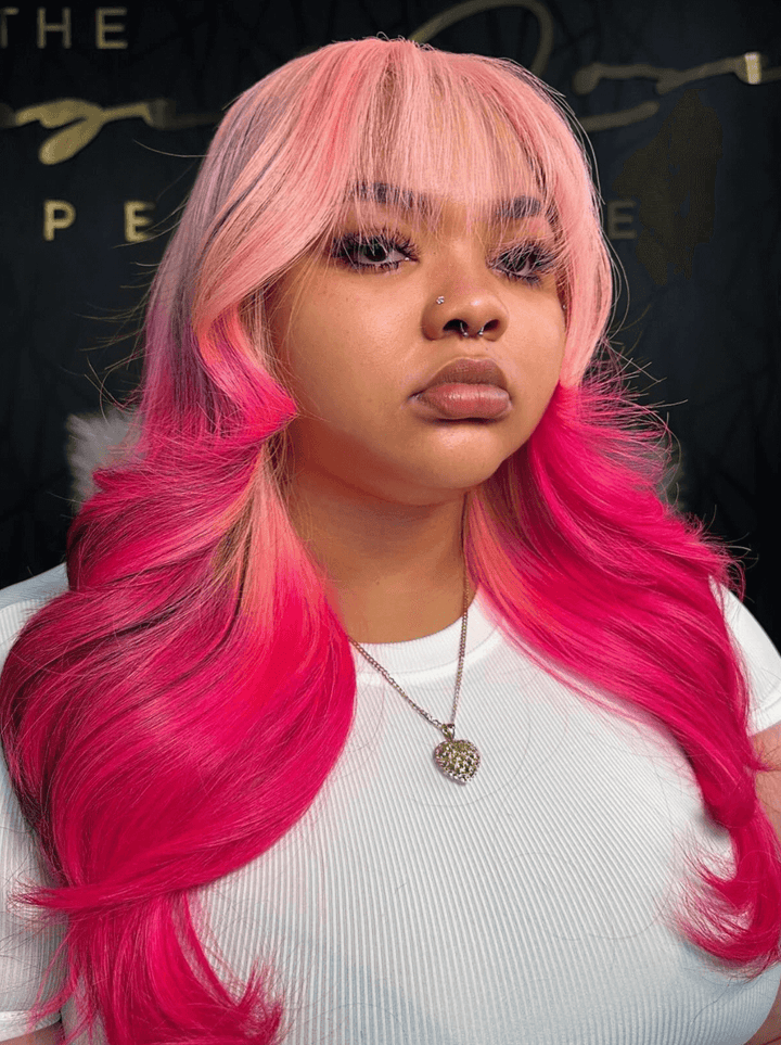 Dorsanee Ombre Pink Red Color With Black Highlight Bone Straight Human Hair Wig