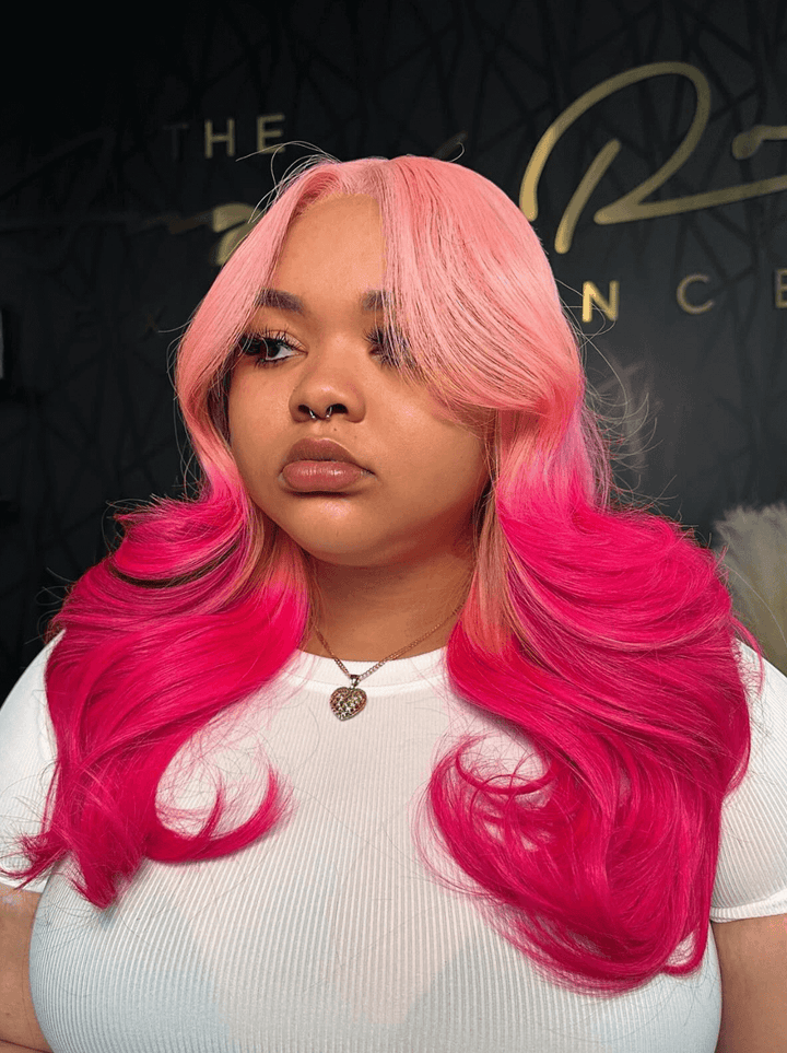 Dorsanee Ombre Pink Red Color With Black Highlight Bone Straight Human Hair Wig