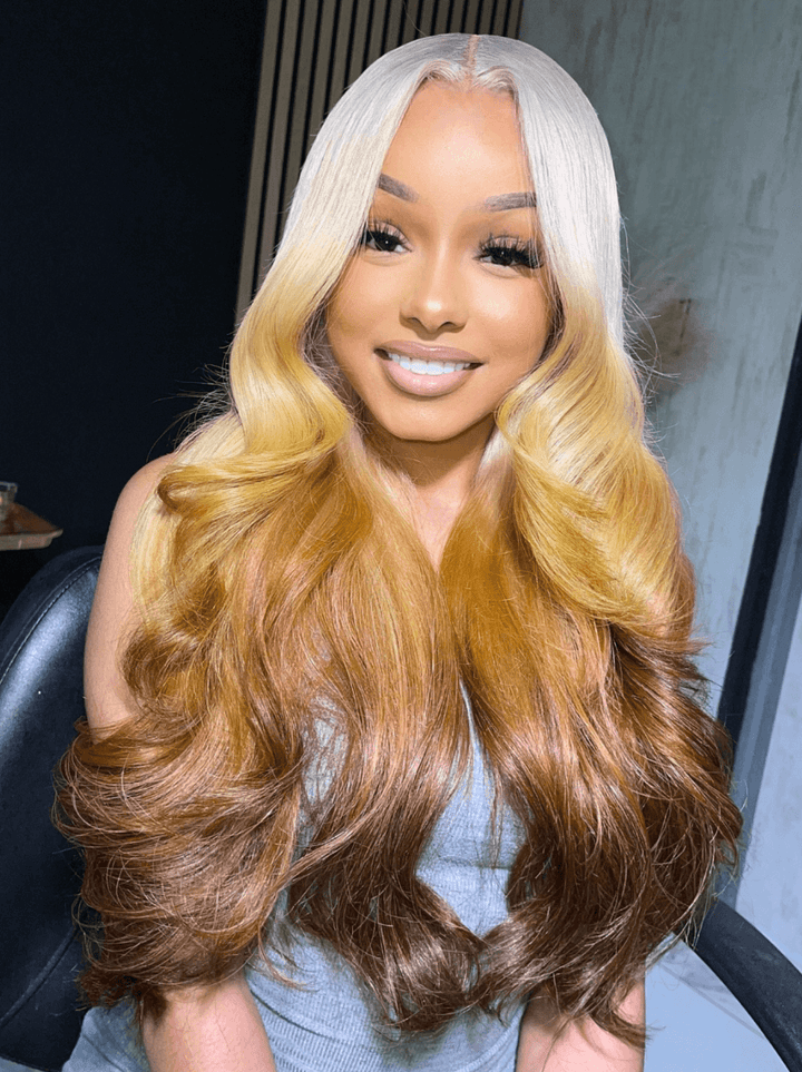 Dorsanee Ombre Platinum Blonde Cinnamon Chocolate Brown Virgin Human Hair Wigs