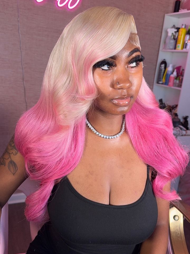 Dorsanee Ombre Platinum Blonde Vibrant Pink two Tones Color Wig 13x4 Lace Front Human Hair Wigs