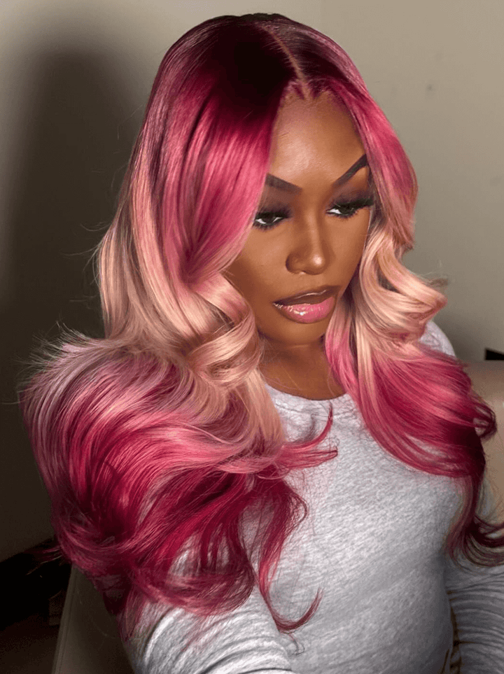 Dorsanee Ombre Red Rose Pink Blonde 13x4 Lace Front Human Hair Wigs 200 Density