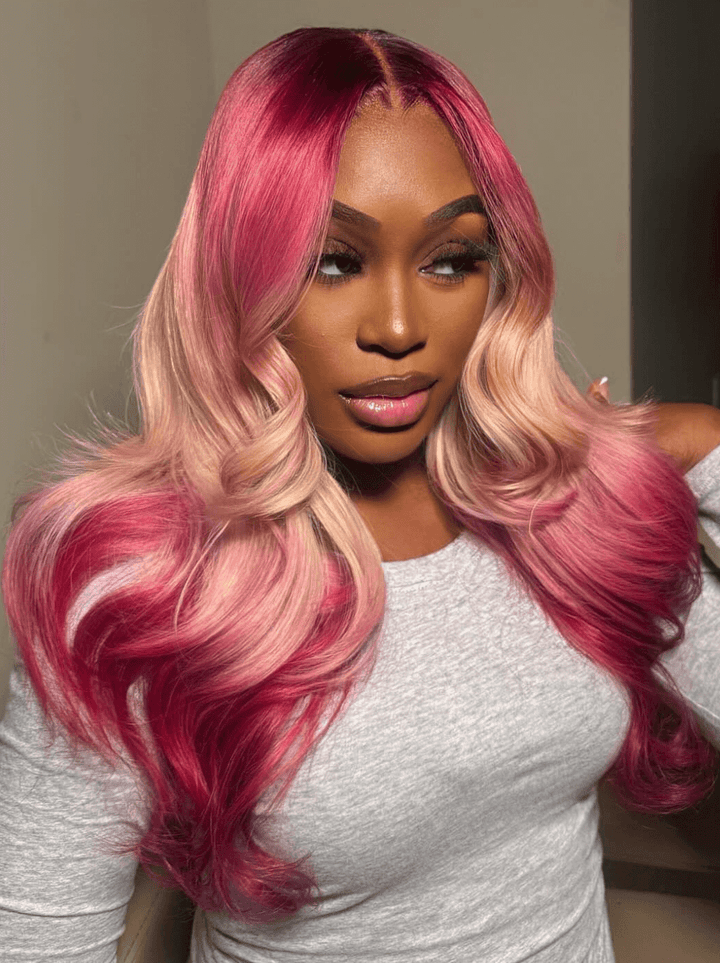 Dorsanee Ombre Red Rose Pink Blonde 13x4 Lace Front Human Hair Wigs 200 Density