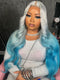 Dorsanee Ombre Silver Gray Blue 13x4 Lace Front Virgin Human Hair Wigs 200 Density