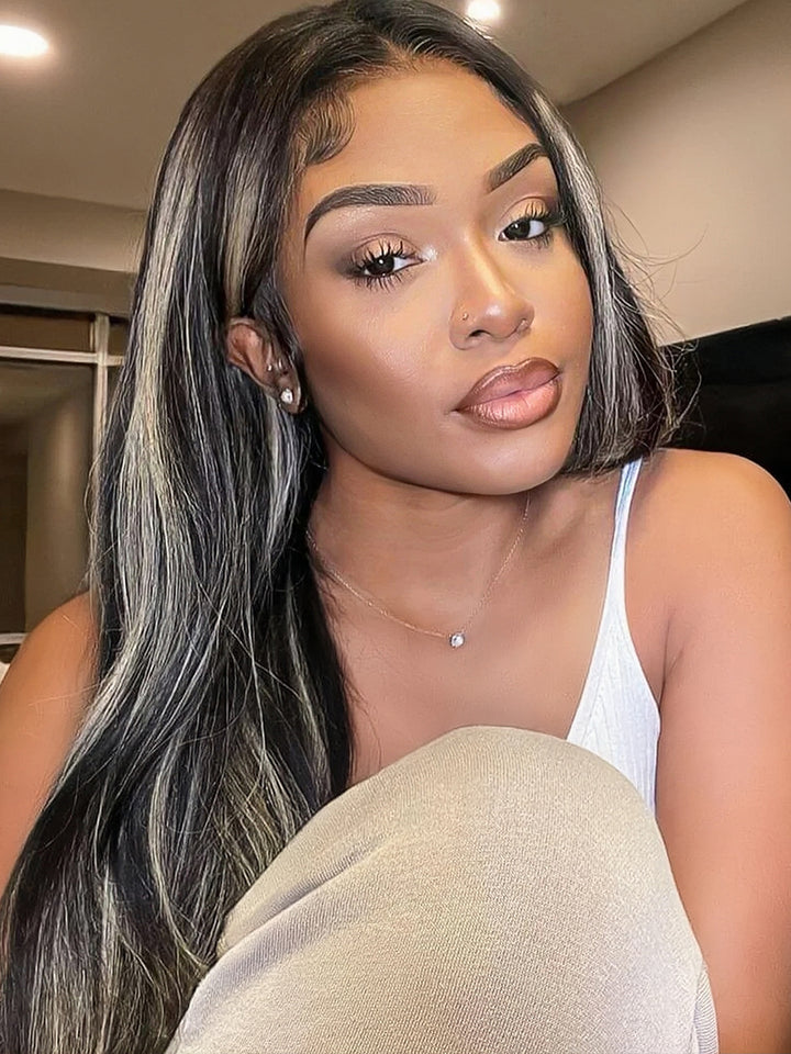 Dorsanee P1B/613 Highlights Colored Straight Hair 13x4 Lace Front Human Hair Wigs Blonde With Black Colored Wig For Women