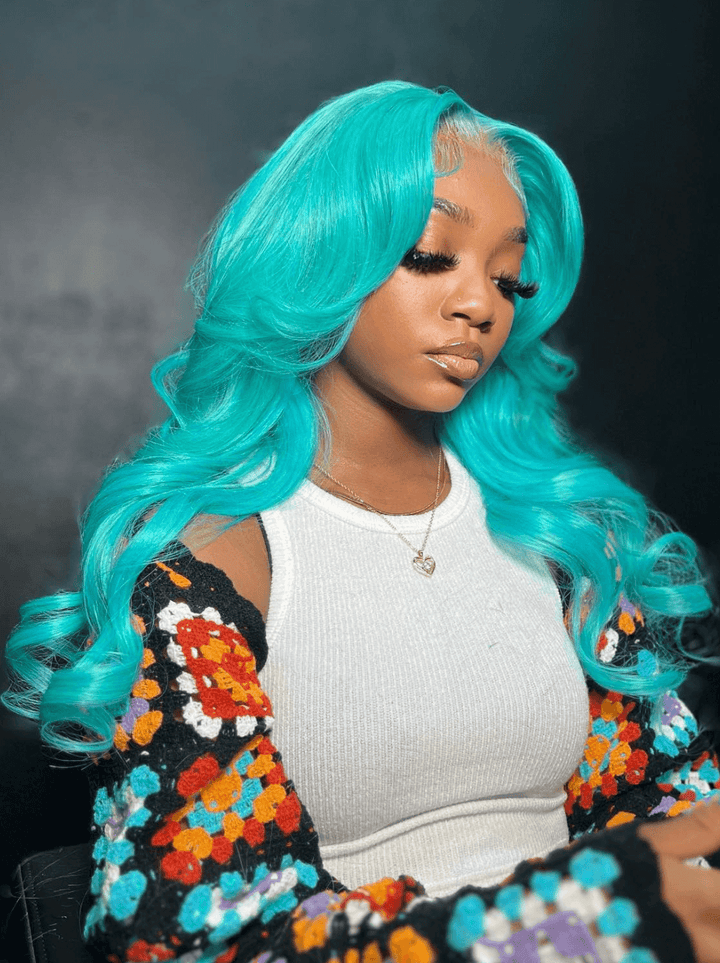 Dorsanee Pastel Green Curtain Bangs 13x4 HD Lace Front Human Hair Wigs