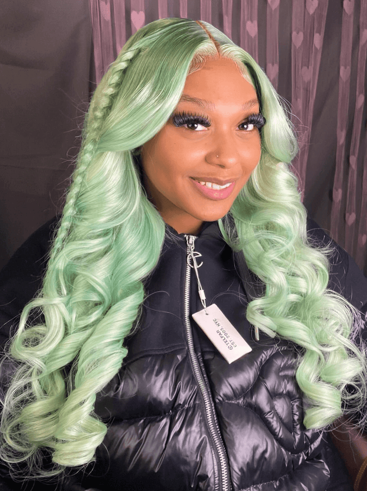 Dorsanee Pastel Mint Green Body Wave 13x4 Lace Front Virgin Human Hair Wigs