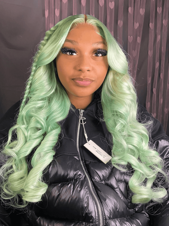 Dorsanee Pastel Mint Green Body Wave 13x4 Lace Front Virgin Human Hair Wigs