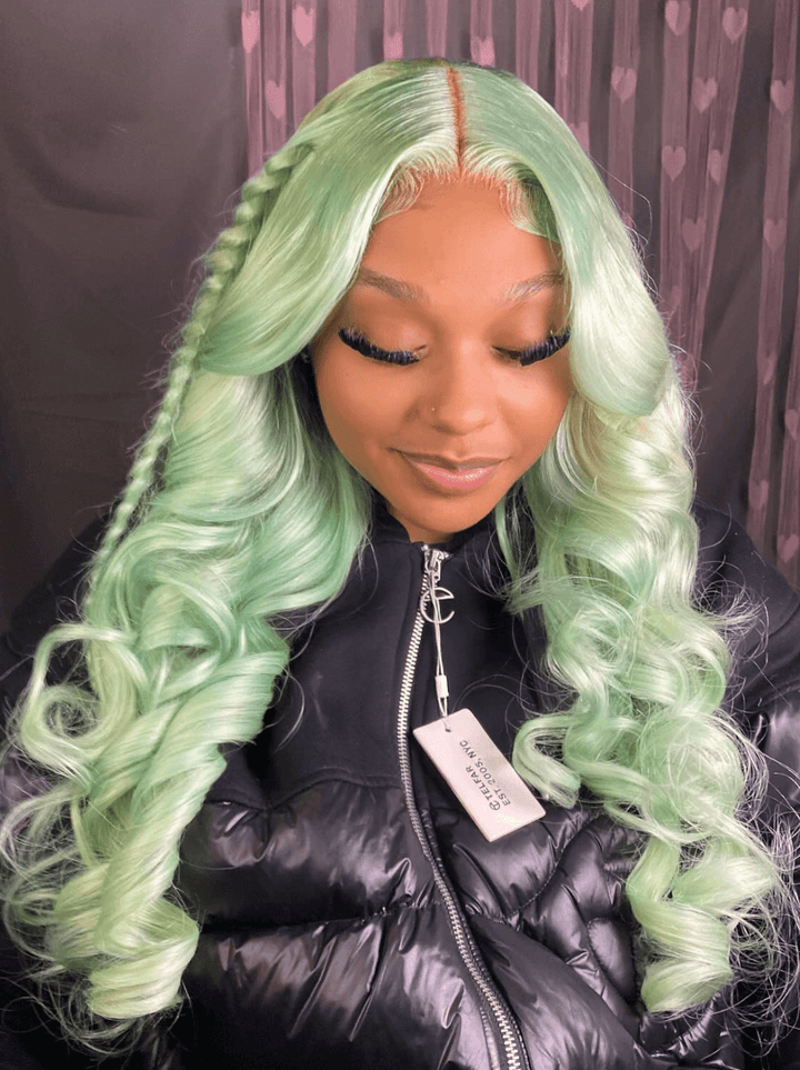 Dorsanee Pastel Mint Green Body Wave 13x4 Lace Front Virgin Human Hair Wigs