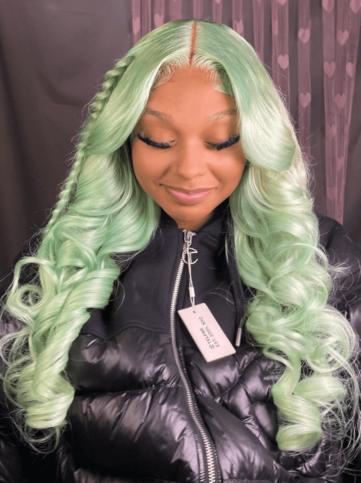 Dorsanee Pastel Mint Green Body Wave 13x4 Lace Front Virgin Human Hair Wigs