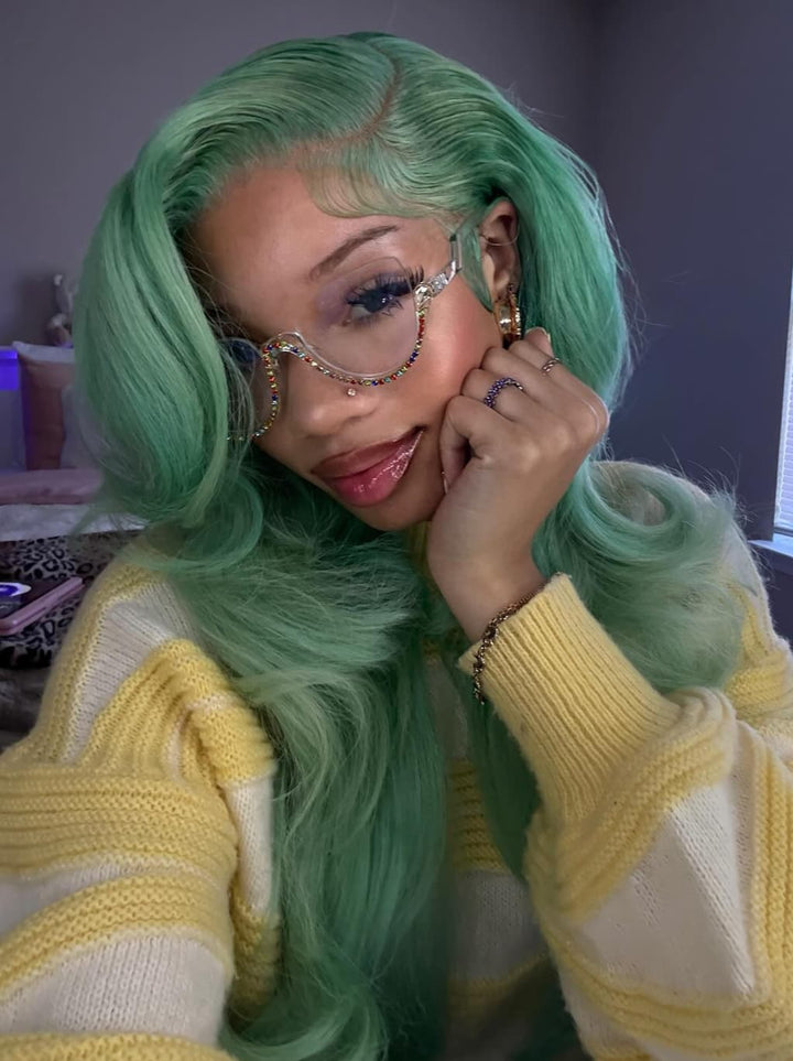 Dorsanee Pastel Teal Green 13x4 Lace Front Virgin Human Hair Wig