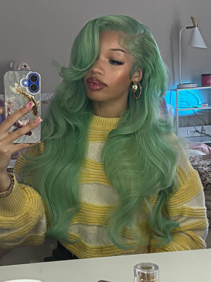Dorsanee Pastel Teal Green 13x4 Lace Front Virgin Human Hair Wig