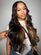 Dorsanee Peekaboo Black Wig With Brown Streak Highlights 200 Density 13x4 Lace Front Body Wave Human Hair Wigs