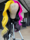 Dorsanee Peekaboo Half Yellow Half Hot Pink Black 13x4 Lace Front Human Hair Wigs