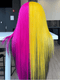 Dorsanee Peekaboo Half Yellow Half Hot Pink Black 13x4 Lace Front Human Hair Wigs