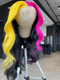 Dorsanee Peekaboo Half Yellow Half Hot Pink Black 13x4 Lace Front Human Hair Wigs