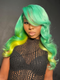 Dorsanee Peekaboo Pastel Green Yellow Wig 200 Density 13x4 Lace Front Body Wave Human Hair Wigs