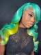 Dorsanee Peekaboo Pastel Green Yellow Wig 200 Density 13x4 Lace Front Body Wave Human Hair Wigs