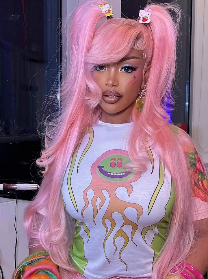 Dorsanee Pink Color 13x4 Lace Front Human Hair Wigs 200 Density Cosplay Virgin Hair Wig