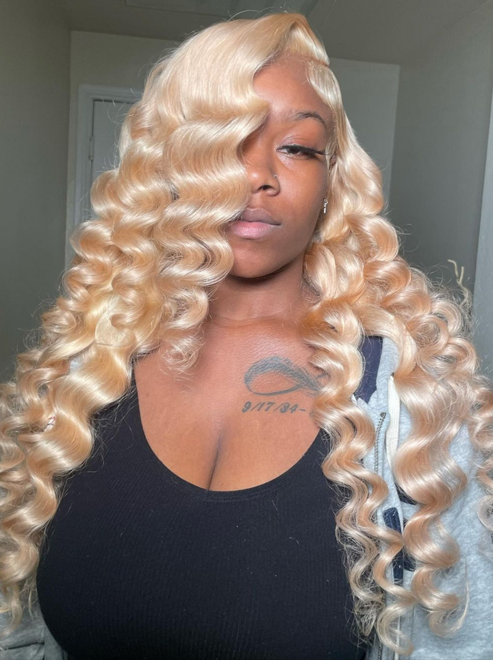 Dorsanee Strawberry Platinum 613 Blonde Wand Curls 13x4 Lace Front Loose Deep Wave Human Hair Wigs