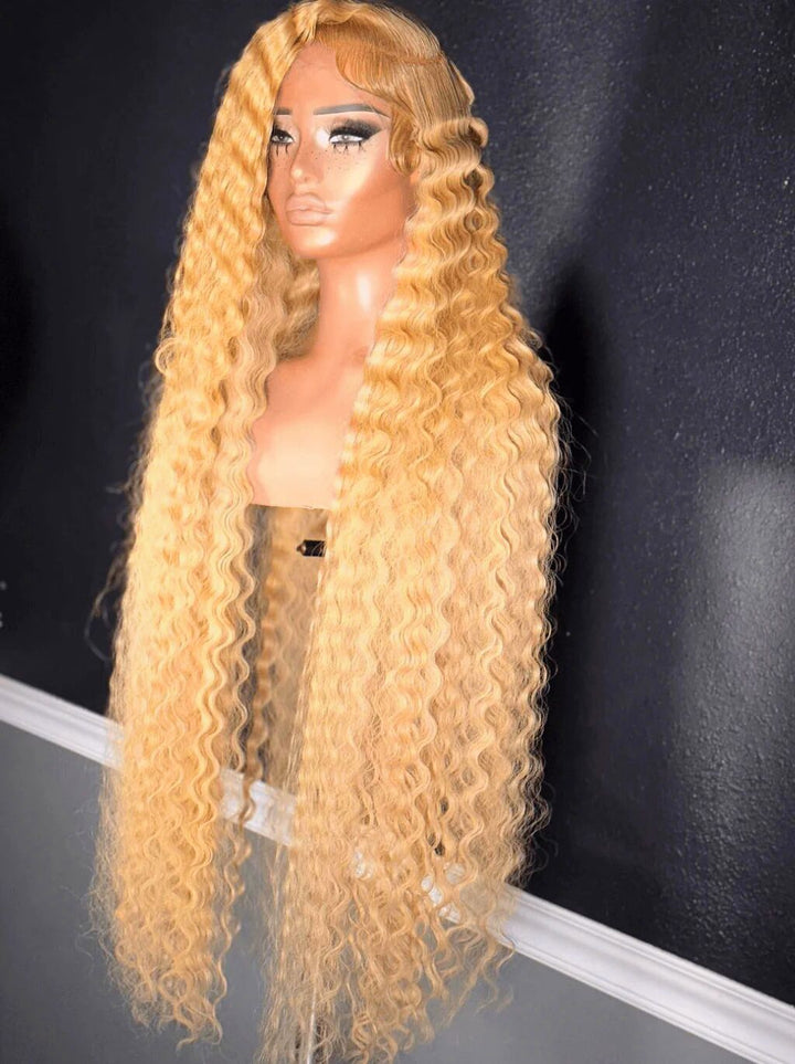 Dorsanee Platinum Strwberry Honey Blonde Deep Wave Curly Lace Front Hair Wigs