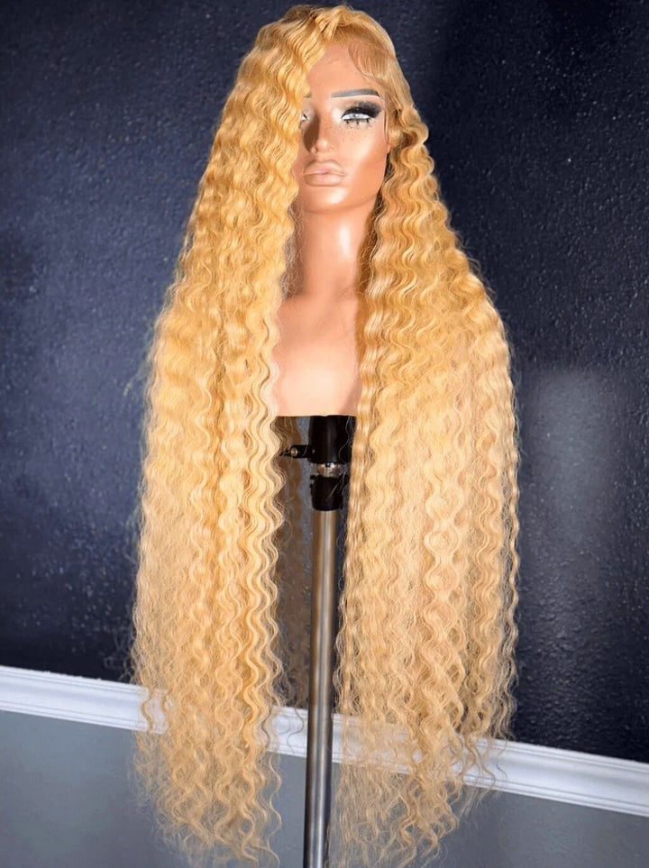 Dorsanee Platinum Strwberry Honey Blonde Deep Wave Curly Lace Front Hair Wigs
