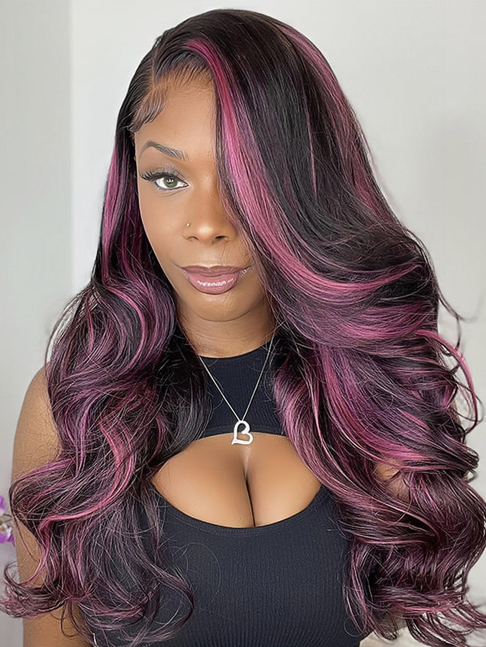 Dorsanee Purple Highlights 13x4 Transparent Lace Front Body Wave Human Hair Wigs Colored Hair