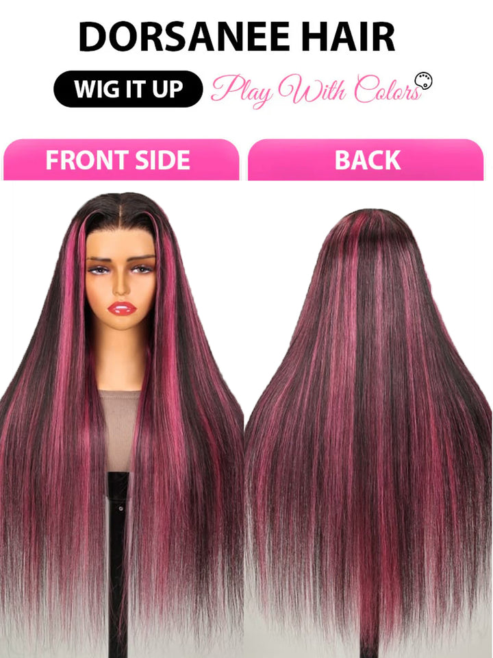 Dorsanee Purple Highlights 13x4 Transparent Lace Front Straight Human Hair Wigs