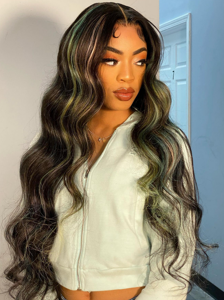 Dorsanee Rainbow Pink Green Yellow Blue Highlight Multi Color 13x4 Lace Front Human Hair Wigs