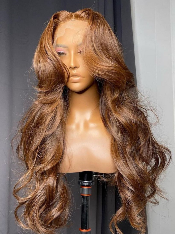 Dorsanee Auburn Reddish Brown Curtain Bangs 13x4 HD Lace Front Body Wave Human Hair Wigs