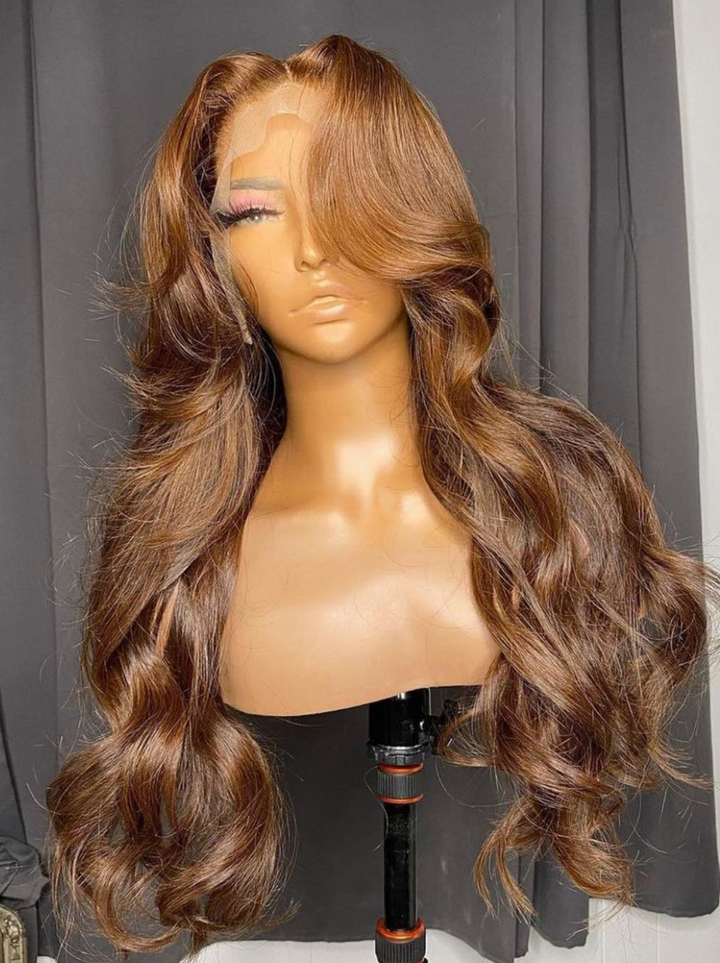 Dorsanee Auburn Reddish Brown Curtain Bangs 13x4 HD Lace Front Body Wave Human Hair Wigs