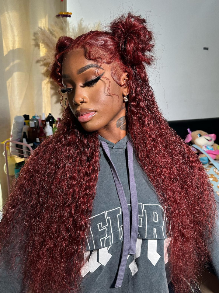 Dorsanee Reddish Brown Water Wave 13x4 Lace Front Human Hair Wigs Remy Copper Red Colored Water Curly Hair