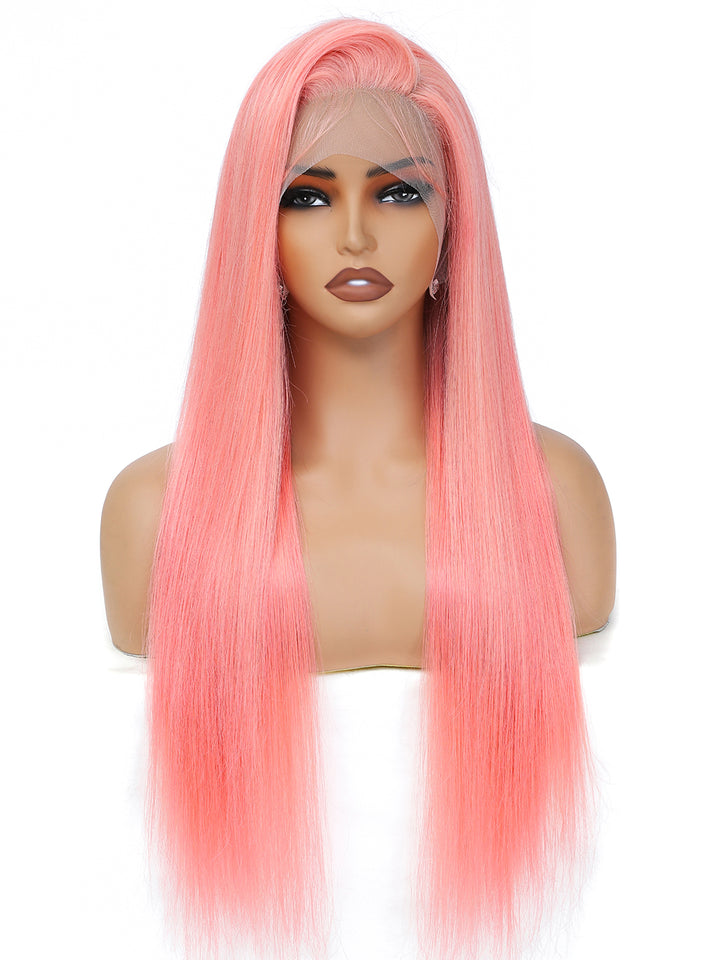 Dorsanee Rose Gold Pink Colored Wig Straight 13x4 Lace Front Human Hair Wigs 200% Density Straight Hair
