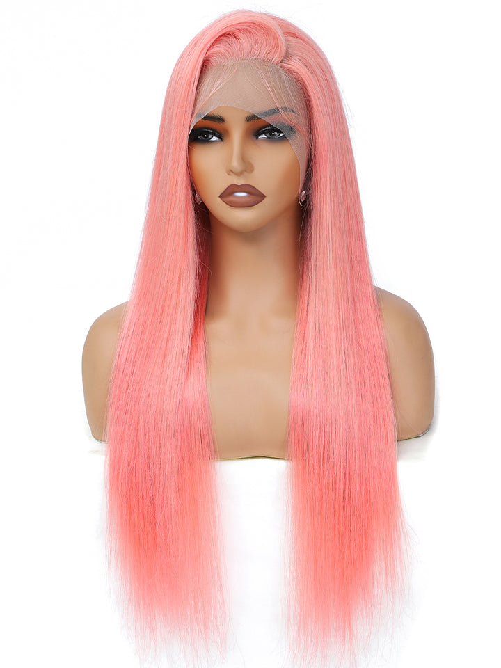 Dorsanee Rose Gold Pink Colored Wig Straight 13x4 Lace Front Human Hair Wigs 200% Density Virgin Hair