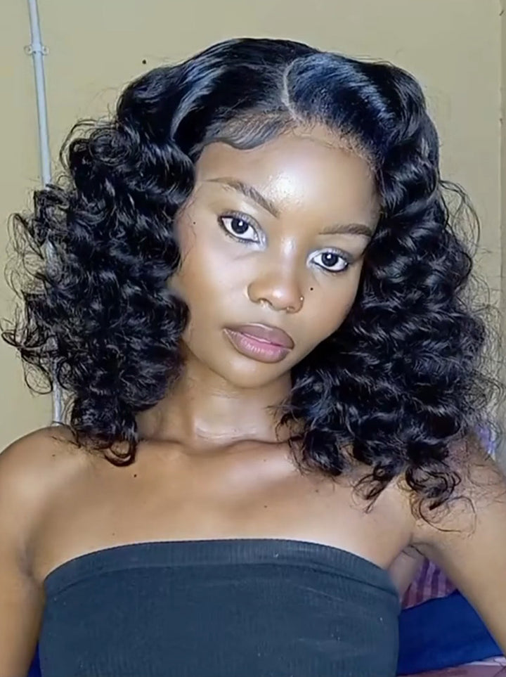 Dorsanee Short Bob Tight Loose Curls 13x4 Lace Front Human Hair Wigs