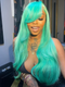 Dorsanee Side Part Bangs Butterfly Layered Haircut Blonde Pastel Green Blue 13x4 Lace Frontal Human Hair Wig