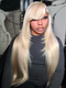 Dorsanee Side Part Bangs Butterfly Layered Haircut Blonde Pastel Green Blue 13x4 Lace Frontal Human Hair Wig