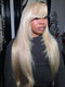 Dorsanee Side Part Bangs Butterfly Layered Haircut Blonde Pastel Green Blue 13x4 Lace Frontal Human Hair Wig