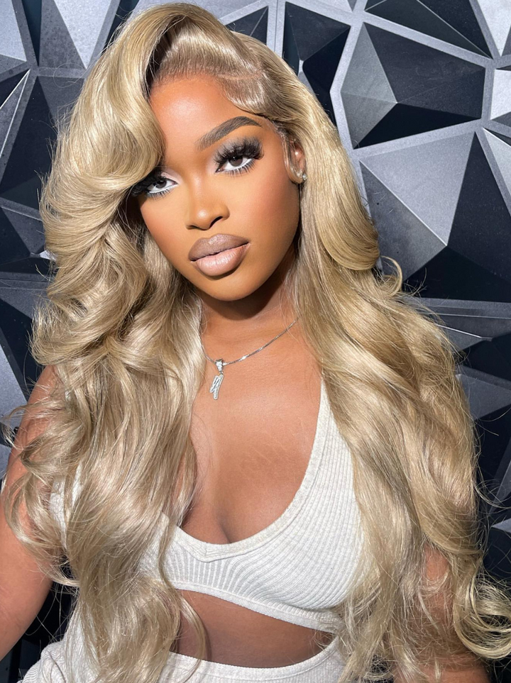 Dorsanee Side Part Bangs Butterfly Layered Haircut Blonde Pastel Green Blue 13x4 Lace Frontal Human Hair Wig