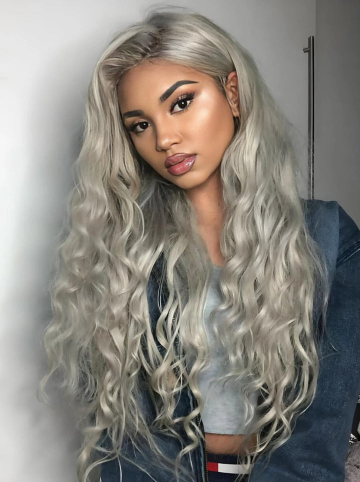 Dorsanee Silver Ash Gray 13x4 Lace Front Virgin Human Hair Wig 200 Density