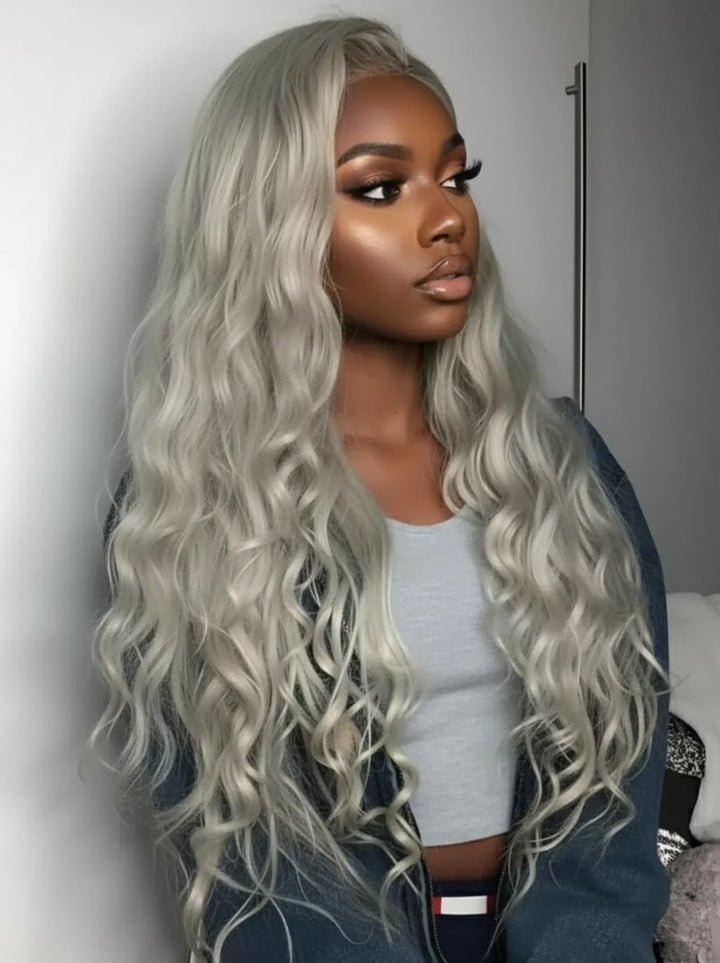 Dorsanee Silver Ash Gray 13x4 Lace Front Virgin Human Hair Wig 200 Density