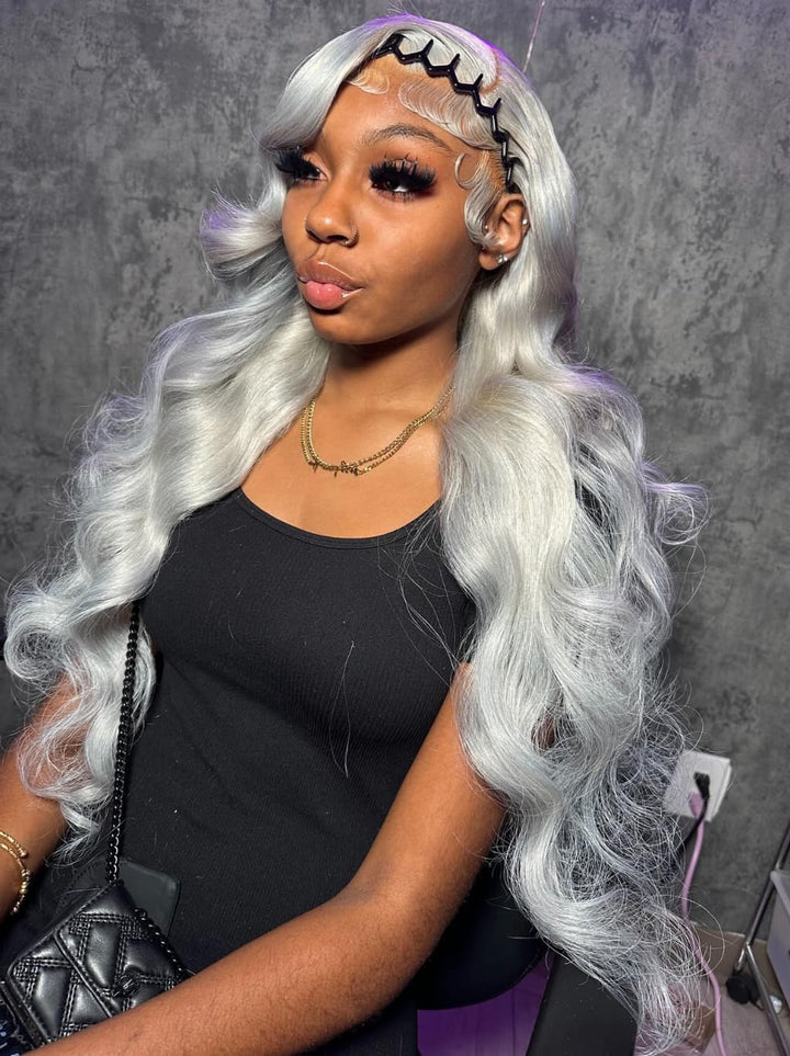Dorsanee Silver Gray Pastel Green 13x4 Lace Front Virgin Human Hair Wigs 200 Density