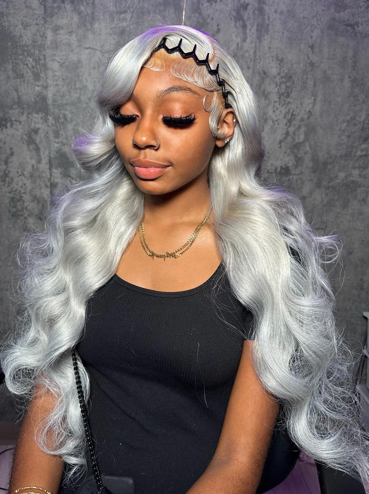 Dorsanee Silver Gray Pastel Green 13x4 Lace Front Virgin Human Hair Wigs 200 Density