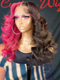 Dorsanee Split Dye Half Black Half Red 200 Density 13x4 Lace Front Human Hair Wigs