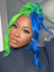Dorsanee Split Dye Half Green Half Blue 13x4 Lace Front Virgin Human Hair Wigs