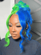 Dorsanee Split Dye Half Green Half Blue 13x4 Lace Front Virgin Human Hair Wigs