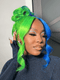 Dorsanee Split Dye Half Green Half Blue 13x4 Lace Front Virgin Human Hair Wigs
