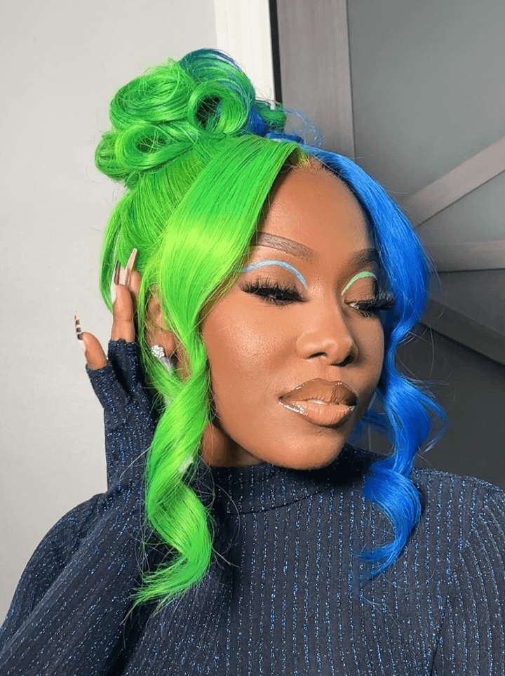 Dorsanee Split Dye Half Green Half Blue 13x4 Lace Front Virgin Human Hair Wigs