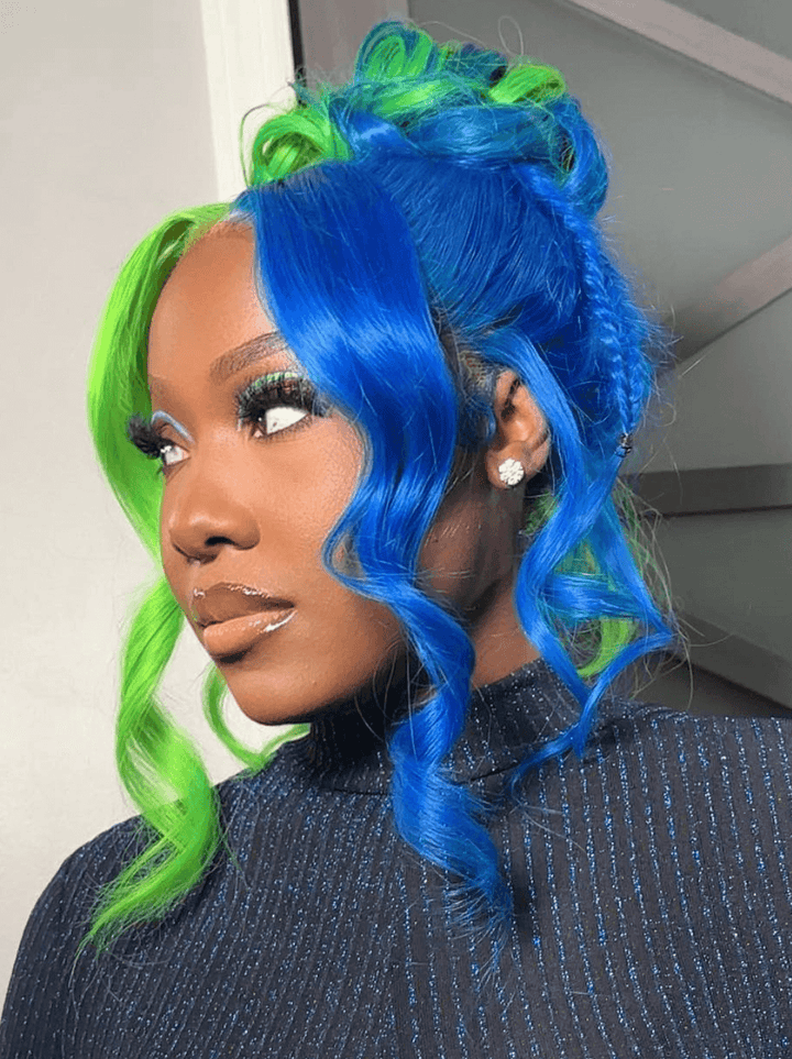 Dorsanee Split Dye Half Green Half Blue 13x4 Lace Front Virgin Human Hair Wigs