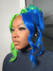 Dorsanee Split Dye Half Green Half Blue 13x4 Lace Front Virgin Human Hair Wigs