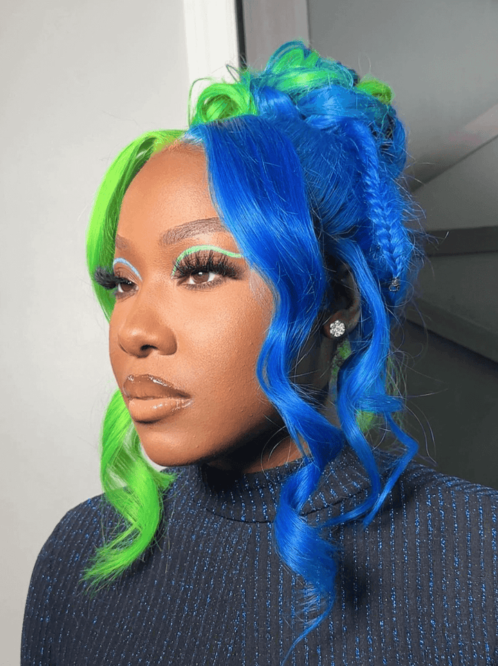 Dorsanee Split Dye Half Green Half Blue 13x4 Lace Front Virgin Human Hair Wigs